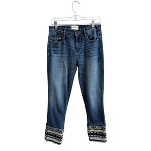 Anthropologie Women's Colette Blue Embroidered Cropped Jeans Sz 6/28 Boho Denim